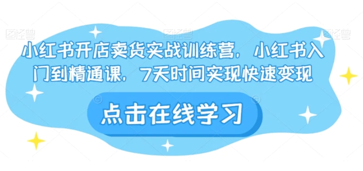 小红书开店卖货实战训练营，小红书入门到精通课，7天时间实现快速变现-财仔梦想资源网