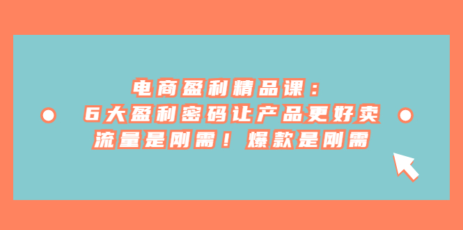 电商盈利精品课：6大盈利 密码让产品更好卖，流量是刚需！爆款是刚需-财仔梦想资源网