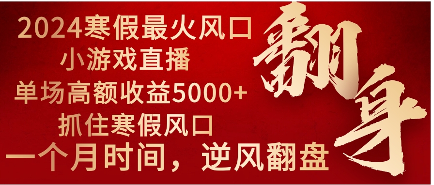 2024年最火寒假风口项目 小游戏直播 单场收益5000+抓住风口 一个月直接提车-财仔梦想资源网