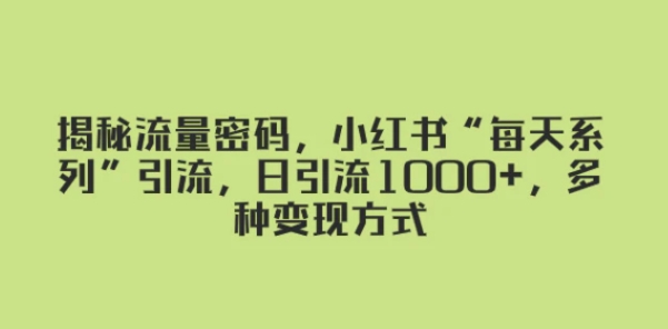 揭秘流量密码，小红书“每天系列”引流，日引流1000+，多种变现方式-财仔梦想资源网