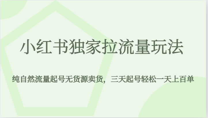 小红书独家拉流量玩法，纯自然流量起号无货源卖货，三天起号轻松一天上百单-财仔梦想资源网