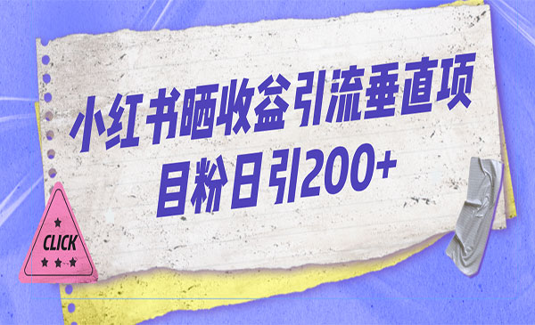 《小红书晒收益图引流》垂直项目粉，日引200+-财仔梦想资源网