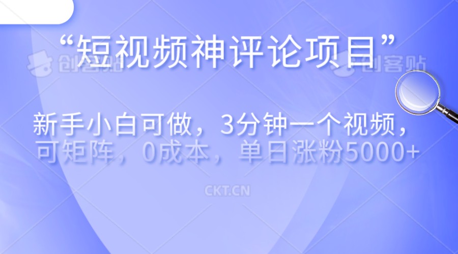 短视频神评论，一天收益500+，新手小白也可操作，长期项目，纯利润-财仔梦想资源网