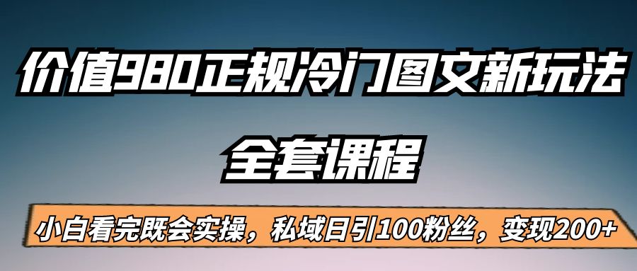 外面卖980的正规冷门图文新玩法，私域日引100粉丝，变现200+-财仔梦想资源网