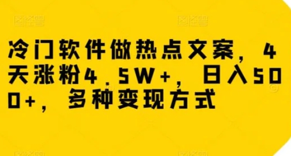 冷门软件做热点文案，4天涨粉4.5W+，日入500+，多种变现方式【揭秘】-财仔梦想资源网