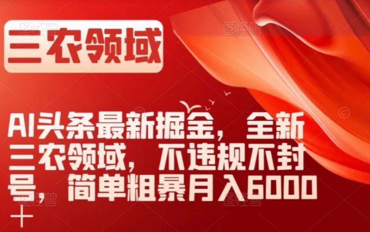 AI头条最新掘金，全新三农领域，不违规不封号，简单粗暴月入6000＋【揭秘】-财仔梦想资源网
