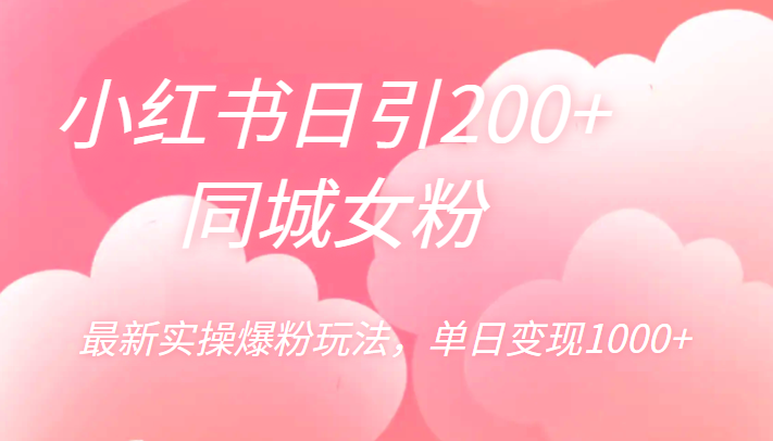小红书日引200+同城女粉，最新实操爆粉玩法，单日变现1000+-财仔梦想资源网