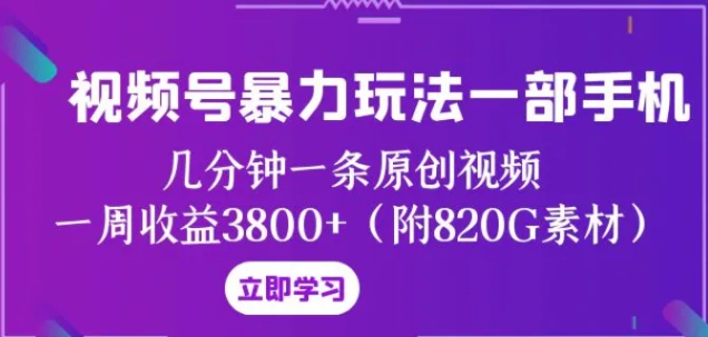 视频号暴力玩法一部手机 几分钟一条原创视频 一周收益3800+-财仔梦想资源网