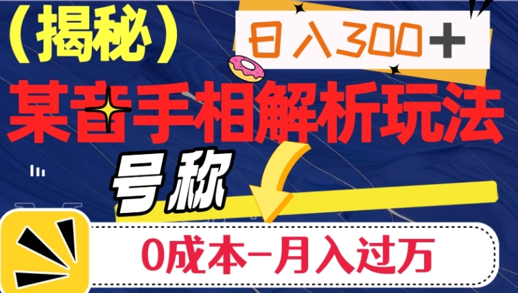 日入300+的，抖音手相解析玩法，号称0成本月入过万-财仔梦想资源网