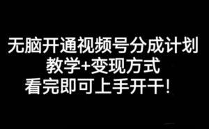 无脑开通视频号分成计划，教学+变现方式，看完即可上手开干!-财仔梦想资源网