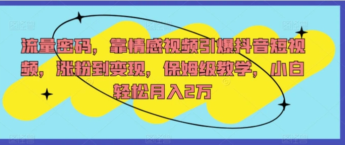流量密码，靠情感视频引爆抖音短视频，涨粉到变现，保姆级教学，小白轻松月入2万【揭秘】-财仔梦想资源网