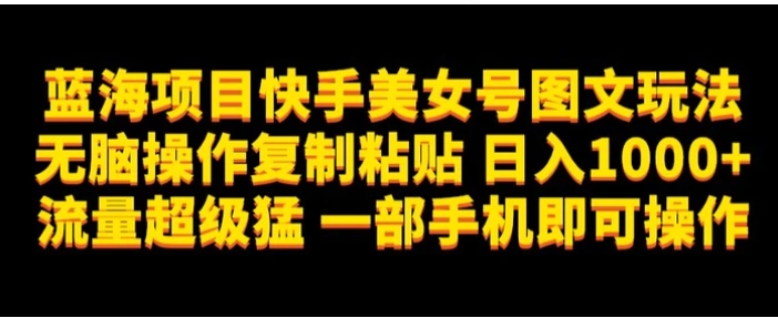 蓝海项目快手美女号图文玩法，无脑操作复制粘贴，日入1000+流量超级猛一部手机即可操作【揭秘】-财仔梦想资源网