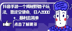 抖音手游一个揭秘野路子玩法，靠逆空使命，日入2000+，暴利且简单【揭秘】-财仔梦想资源网