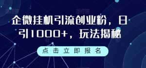 企微挂机引流创业粉，日引1000+，玩法揭秘-财仔梦想资源网