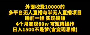外面收费10000的多平台无人直播与半无人直播项目，睡前一挂实现躺赚，日入1500不是梦(含变现思维)【揭秘】-财仔梦想资源网