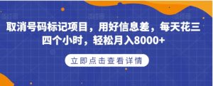 取消号码标记项目，用好信息差，每天花三四个小时，轻松月入8000+【揭秘】-财仔梦想资源网