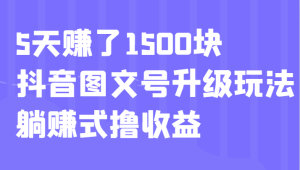 5天赚了1500块，抖音图文号升级玩法，躺赚式撸收益-财仔梦想资源网