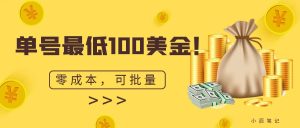单号最低100美金，零成本，小白无脑操作。可复制，可扩大。-财仔梦想资源网