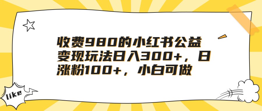 收费980的小红书公益变现玩法日入300+，日涨粉100+，小白可做-财仔梦想资源网