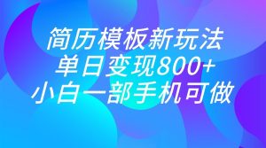 单日变现800+，简历模板新玩法，小白一部手机都可做-财仔梦想资源网