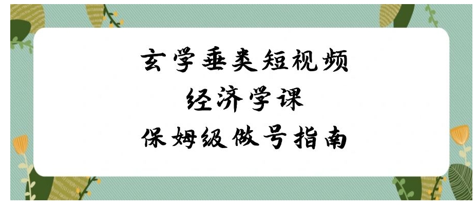 玄学 垂类短视频经济学课，保姆级做号指南-财仔梦想资源网