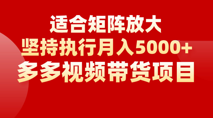 矩阵操作月入5000+，多多视频带货项目，适合新手，也适合老手放大-财仔梦想资源网