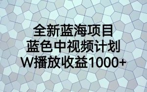 全新蓝海项目，蓝色中视频计划，1W播放量1000+-财仔梦想资源网