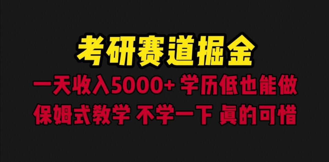 考研赛道掘金，一天5000+学历低也能做，保姆式教学，不学一下，真的可惜-财仔梦想资源网