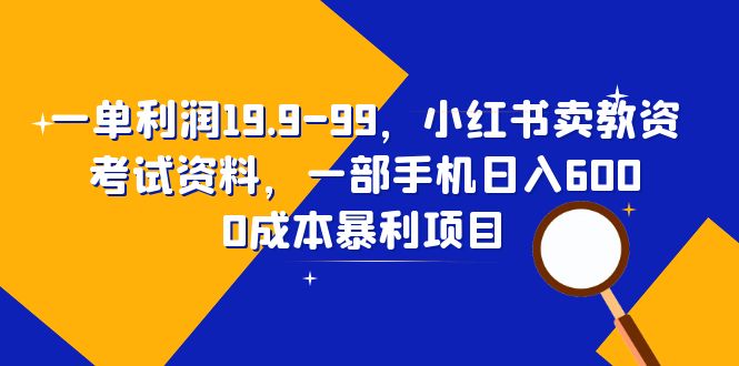 一单利润19.9-99，小红书卖教资考试资料，一部手机日入600-财仔梦想资源网