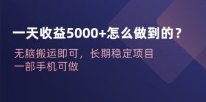 一天收益5000+怎么做到的？无脑搬运即可，长期稳定项目，一部手机可做-财仔梦想资源网