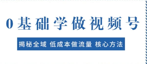 0基础学做视频号：揭秘全域 低成本做流量 核心方法 快速出爆款 轻松变现-财仔梦想资源网