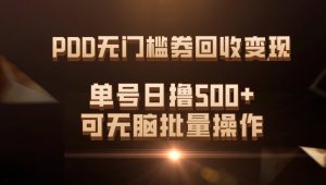 PDD无门槛券回收变现，单号日撸500+，可无脑批量操作-财仔梦想资源网