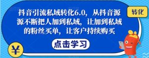 抖音引流私域转化6.0，从抖音源源不断把人加到私域，让加到私域的粉丝买单，让客户持续购买-财仔梦想资源网