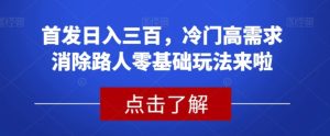 首发日入三百，冷门高需求消除路人零基础玩法来啦【揭秘】-财仔梦想资源网