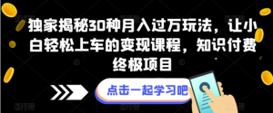 独家揭秘30种月入过万玩法，让小白轻松上车的变现课程，知识付费终极项目【揭秘】-财仔梦想资源网