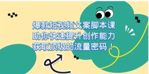 爆款短视频文案脚本课，助你快速提升创作能力，获取顶级的流量密码-财仔梦想资源网