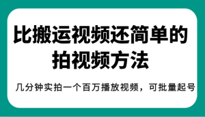 揭秘！比搬运视频还简单的拍视频方法，几分钟实拍一个百万播放视频，可批量-财仔梦想资源网