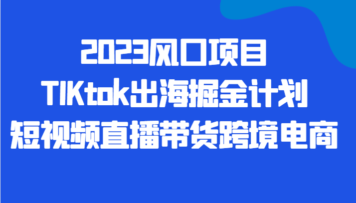 2023风口项目TIKtok出海掘金计划短视频直播带货跨境电商-财仔梦想资源网