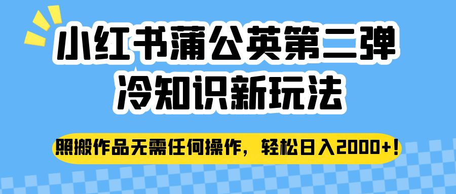 小红书蒲公英第二弹冷知识新玩法，照搬作品无需任何操作，轻松日入2000+！-财仔梦想资源网