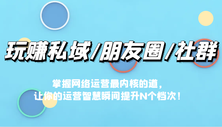 玩赚私域/朋友圈/社群，掌握网络运营最内核的道，让你的运营智慧瞬间提升N-财仔梦想资源网