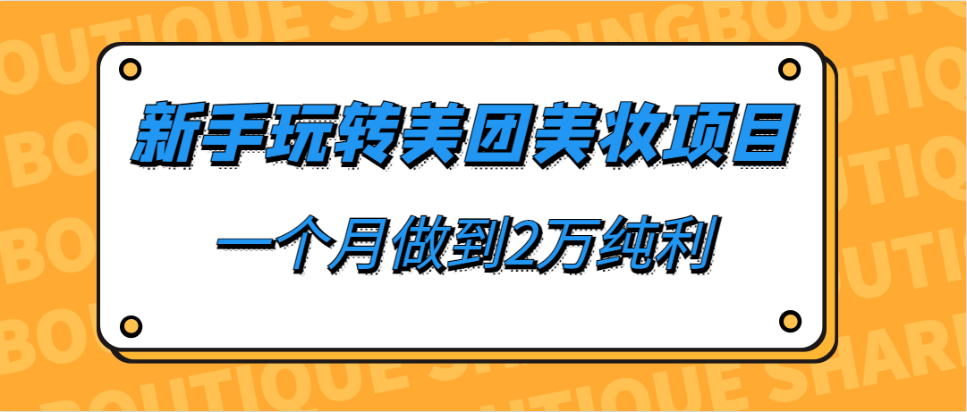 新手玩转美团美妆项目，一个月做到2万纯利-财仔梦想资源网