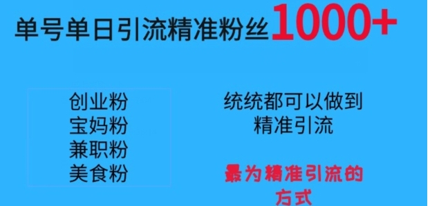 单号单日引流精准粉丝1000+，最为精准引流的方式-财仔梦想资源网