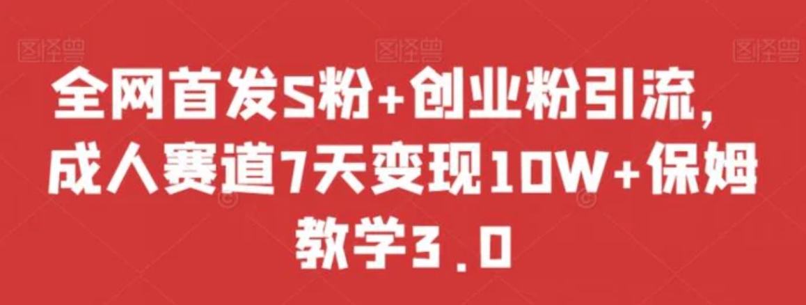 全网首发S粉+创业粉引流，成人赛道7天变现10W+保姆教学3.0【揭秘】-财仔梦想资源网