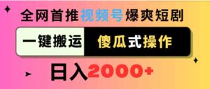 （9121期）视频号爆爽短剧推广，一键搬运，傻瓜式操作，日入2000+-财仔梦想资源网