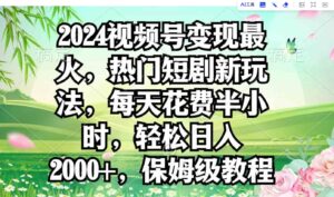 （9161期）2024视频号变现最火，热门短剧新玩法，每天花费半小时，轻松日入2000+，…-财仔梦想资源网
