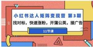 （9203期）小红书达人矩阵变现营第3期，找对标，快速涨粉，开蒲公英，接广告-11节课-财仔梦想资源网