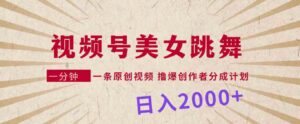 （9272期）视频号，美女跳舞，一分钟一条原创视频，撸爆创作者分成计划，日入2000+-财仔梦想资源网