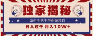 （9362期）独家揭秘，如何手把手带你做项目，日入上千，月入10W+-财仔梦想资源网
