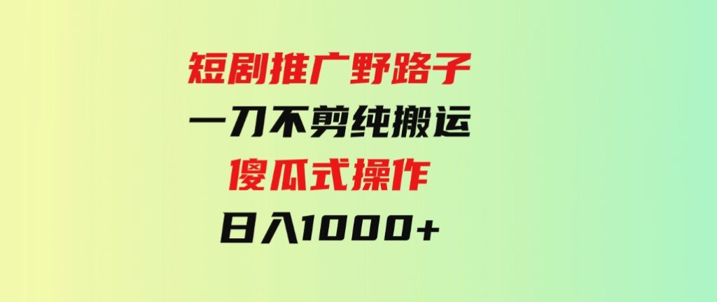 （9586期）短剧推广野路子，一刀不剪纯搬运，傻瓜式操作，日入1000+-财仔梦想资源网