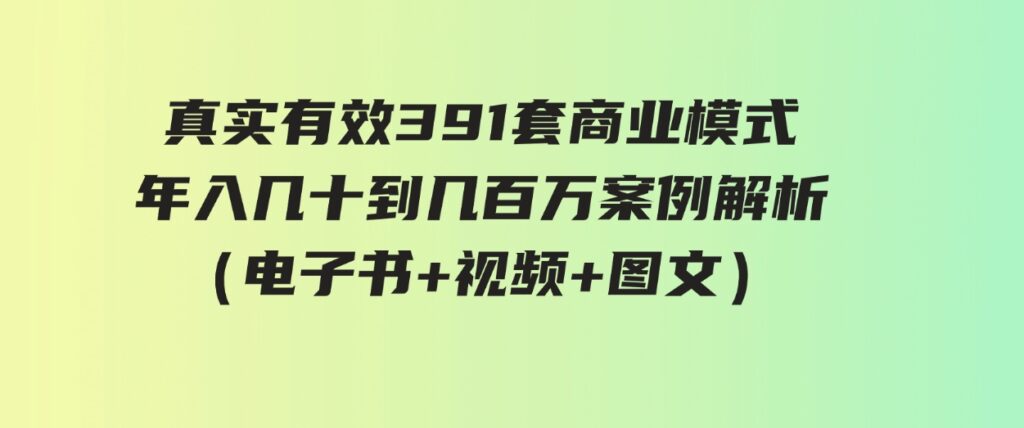 （9607期）真实有效391套商业模式，年入几十到几百万案例解析（电子书+视频+图文）-财仔梦想资源网